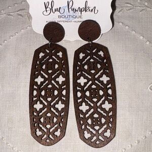 NWOT Brown and silvertone Geometric Earrings wooden earrings. $29